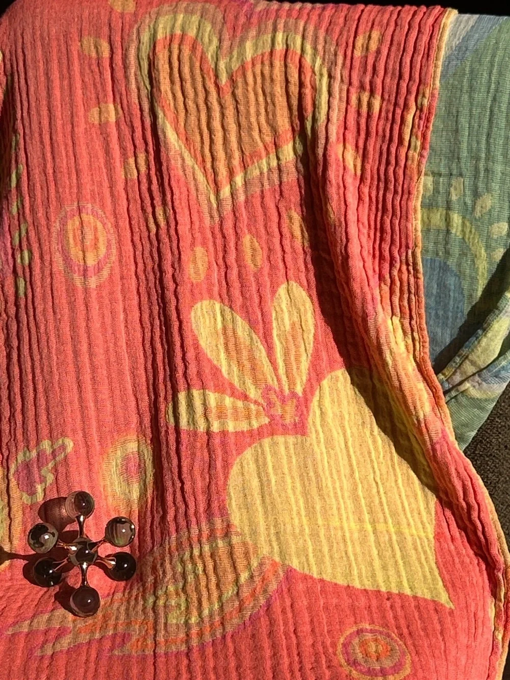 SET Pink Yellow Heart Patterned Curtain Set of 2 Organic Cotton Loom Weave NEW
